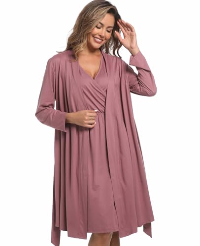 Image of Mommy Robe Set for Maternity with Matching Swaddle Blanket, Delivery Labor Gown Robe for Hospital Women Dress