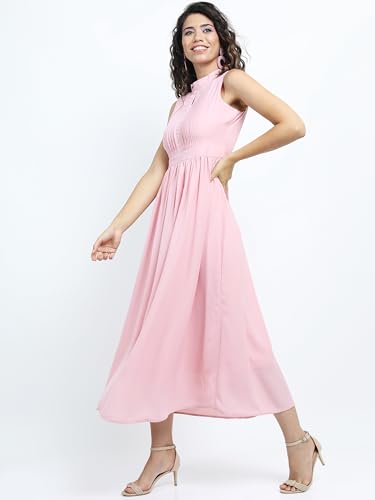 Image of Tokyo Talkies Women's Elegant Floral | A-Line Midi Dress | Sweetheart Neck | Short Sleeves |Front Slit & Gathered Detail