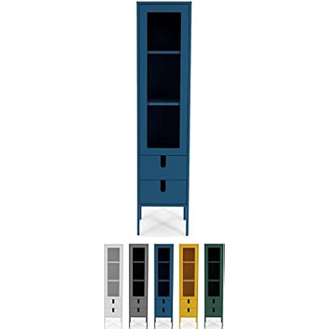 TENZO 8566-023 UNO Designer Vitrine 1 Tür, 2 Schubladen, Petrol Blau lackiert, MDF + Spanplatten, matt Soft-Close Funktion Cover