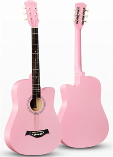 Junbse 9 ピースの初心者向けアコースティック ギター セット、38 インチ、学生と大人向け、ピック、ストラップ、チューナー付き (ピンク)