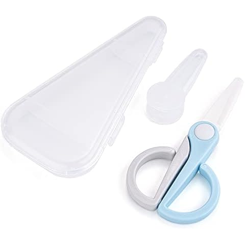 Ceramic Scissors for Baby Food Cutting, Safety Healthy BPA Free Toddler Feeding Shears with Protective Blade Cover and Portable Travel Case-Blue/Grey Cover