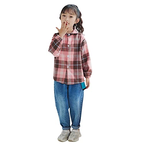 Toddler Kids Plaid Shacket Jacket Boys Girls Flannel Shirts Long Sleeve Button Down Hooded Jackets Warm4