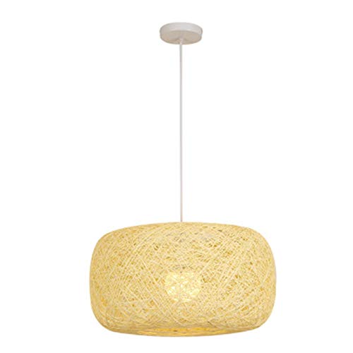 Abat-jour rotin suspension japonais lustre boule chanvre nid oiseau beige 40cm