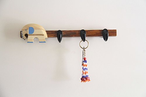 Image of IVEI Key Holder for Wall - Stylish Wooden Hook Holder for Clothes & Bags - Key /Cloth Organizer Wall Hooks - Wall Mounted Unique Key Holder for Home Decor /Office Decor with Handcrafted Elephant