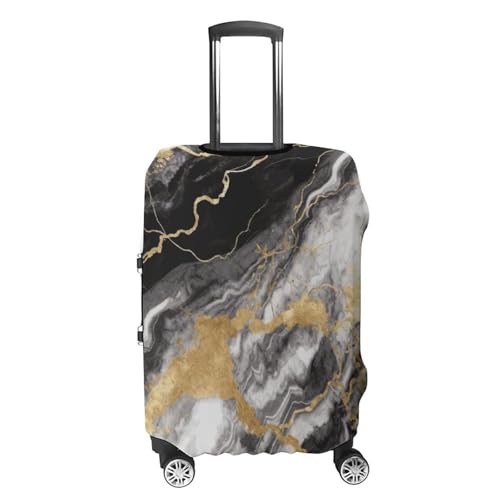 Black White Gold Foil Marble Elastic Luggage Cover Suitcase Protector for 19-32 Inch Suitcases | Universal Stretchable Travel Bag Cover | Anti-Scratch, Washable with Zipper Closure XL4