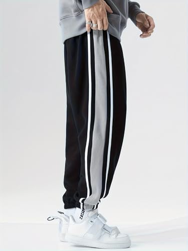 Image of Shasmi Black Side Striped Pants Men Oversized Baggy Wide Leg Trousers Elastic Waist Streetwear Joggers Men Track Pant for Men ll Track Pants ll Plain Track Pant (Trouser 155 $P)