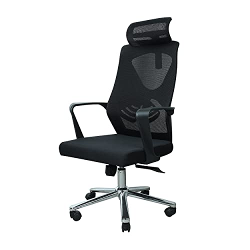 Image of Lakdi The Furniture Co High Back Director & Executive Mesh Chair with Height Adjustable & Revolving Chair and Head Rest Support Premium Design & Metal Legs Base Chorme Finish -(132289 ISL818)