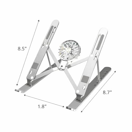 Image of Stand with Cooling Fan Adjustable Aluminum Foldable Riser - Portable Ergonomic Notebook Stand Holder for Desk with 7 Level Height