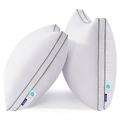 Bedsure Queen Pillows Set of 2 - Fluffy Bed Pillows for Sleeping, Hotel Quality, Diamond Quilted Design, Gusseted Supportive Down Alternative Filling for Back, Stomach, Side Sleepers