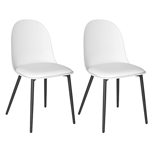 WOLTU 2X Sillas de Comedor, Sillas de Cocina en Cuero Sintético, Sillas Salón con Respaldo, Sillas de Diseño Ergonómico en Estructura, Altura de Asiento de 48 cm, Blanco BH360ws-2