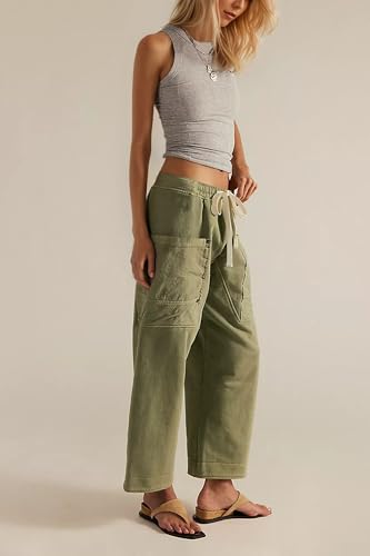 MISSACTIVER Women Baggy Drawstring Wide Leg Pants Elastic Low Waisted Lounge Pants Loose Solid Cargo Pants with Pockets3