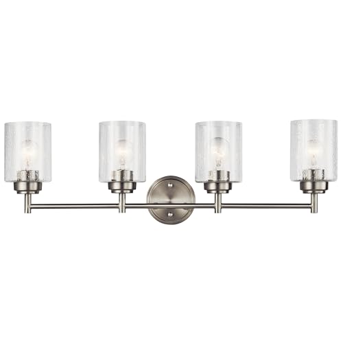 Image of Kichler Winslow 30 inch Vanity Light in Brushed Nickel, 4-Light Transitional Bathroom Light with Clear Seeded Glass. (30 inch W x 9.25 inch H), 45887NI