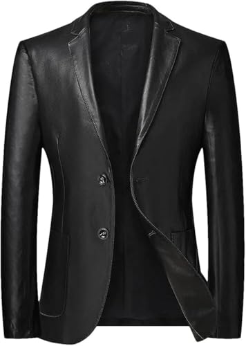Men's Classic Black Leather Suit Jacket Business Casual Loose Fit Formal PU Coat Work Party Attire