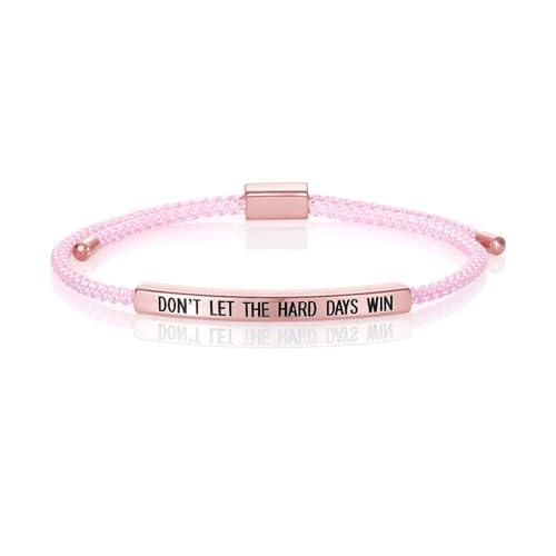 KHKINDPRO Dont Let The Hard Days Win Bracelet for Women Men, Handmade Braided Adjustable Wrap Stainless Steel To My Daughter/Best Friend Inspirational Gifts Ladies Jewelry (rosepink)