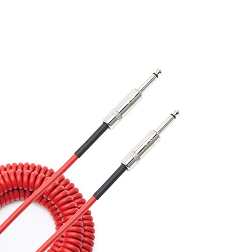 D'Addario Guitar Cable - Guitar Lead - Instrument Cable - Guitar Accessories - Coiled Cable - 30 Feet/9.14 Meters - Red - 1 Pack