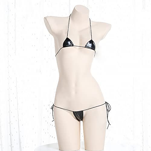 [YANJING] マイクロビキニ レディース セクシー 極小 過激 変態 紐ビキニ 紐パン PUレザー風 Tバック エッチ 下着 水着風 コスプレ 勝負下着 貧乳 大人用 セクシーランジェリー 露出系 勝負インナー - 画像6
