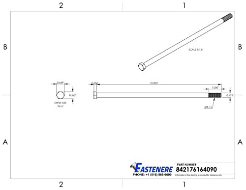 Image of 3 /8-16 x 10 Hex Head Cap Screw Bolts, External Hex Drive, Stainless Steel 304, Partially Threaded, Stainless Steel, Quantity 5