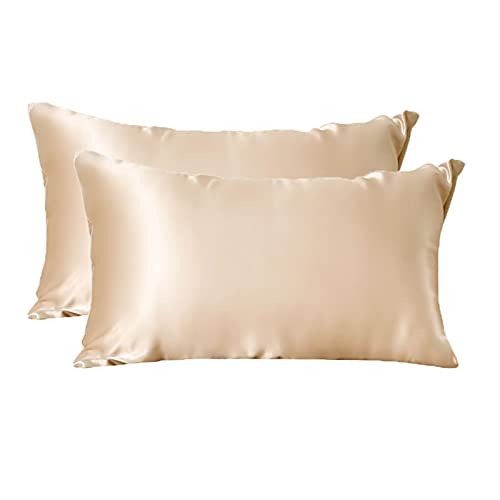 THXSILK 2 Stück Kissenbezüge Seide für Haare, 25 Momme Echte Seidenkissen Bezug Haarpflege, Bio und Atmungsaktiv, 2 Stück, Champagner, 40x80cm