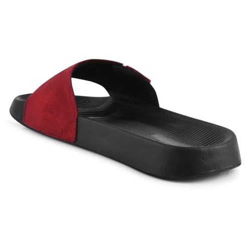 Image of PERY-PAO Sliders Mens Grey, Maroon, Olive Green Stylish Printed Flip Flop & Slippers