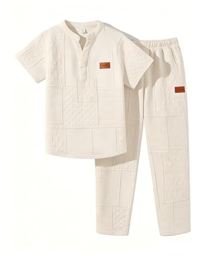 Cakaner Boys Trendy Casual 2 Piece Set V Neck Top and Elastic Waist Pants with Pockets Size 13 14