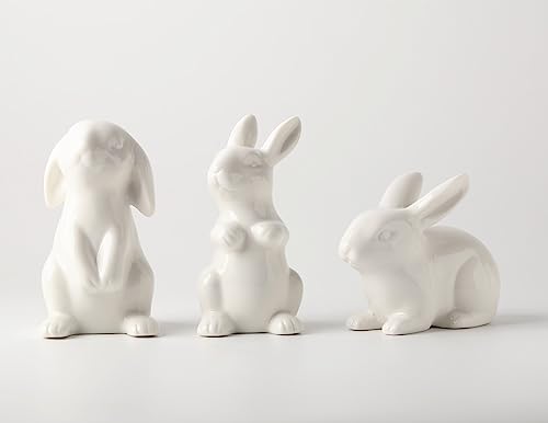 EASIMECOR Ceramic White Rabbits Easter Bunny...