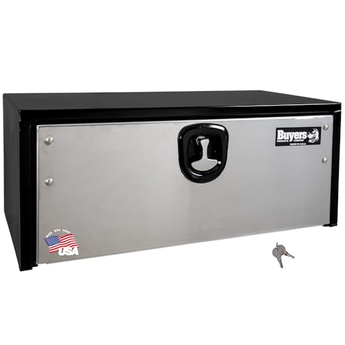 Image of Buyers Products 1703705 Black Steel Underbody Truck Box With Silver Polished Stainless Steel Door, 14 x 16 x 36 Inch, Made In The USA, Truck Tool Box Organizer With Storage, Job Box For Work Truck