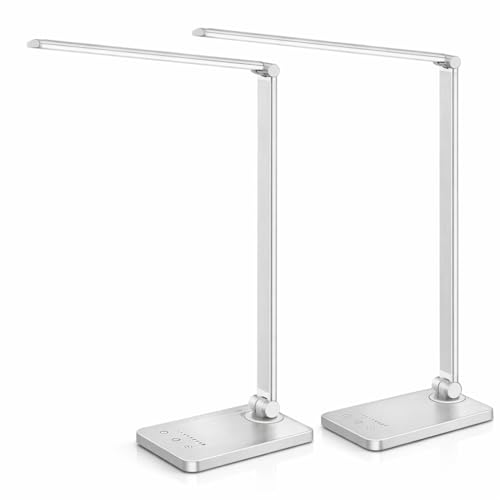 PRIME ESSENTIALS® PACK AHORRO 2X1 Lámpara LED Escritorio 5 Funciones en 1 | Flexo de Escritorio con Luz Nocturna I Lámpara de escritorio táctil I 5 Modos de Luz 10 Brillo I Puerto USB I Color Plata.