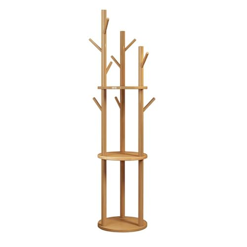 Image of Coat Stand 8 Hooks Wooden Coat Rack Freestanding 3 Tier Storage Shelf