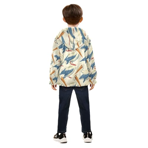 Pelican Pattern Cartoon Toddler Fleece Jacket Girl Boys Hooded Fleece Jacket Coat Warm Outwear Zip-up 3-10T4