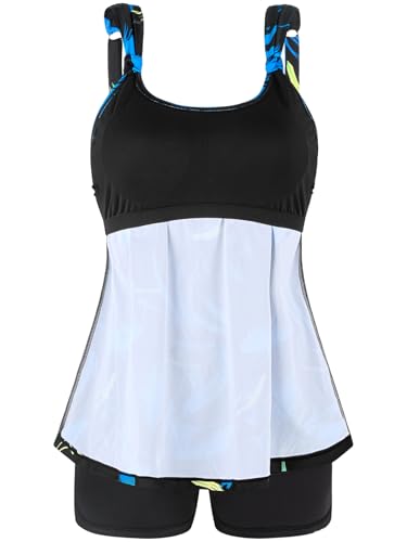 Ocean Blues Women's Tankini Swimsuits Two Piece Bathing Suits Loose Fit Tank Top with Boyshorts2