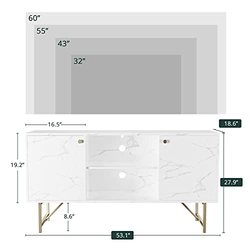 Aurorome Mid-Century Modern Tv Stand For 55/60 Inch Tv, White Tv Stand With Storage, Entertainment Center Tv Console With Adjustable Shelves, Small Tv Stand For Bedroom, Living Room And Office, White #TOP1