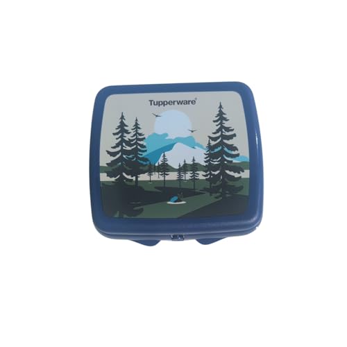 Tupperware Sandwich-Box Aufbewahrungsbox Brotdose quadratisch Sandwichbox Brotdose Twin blau mit Waldmotiv