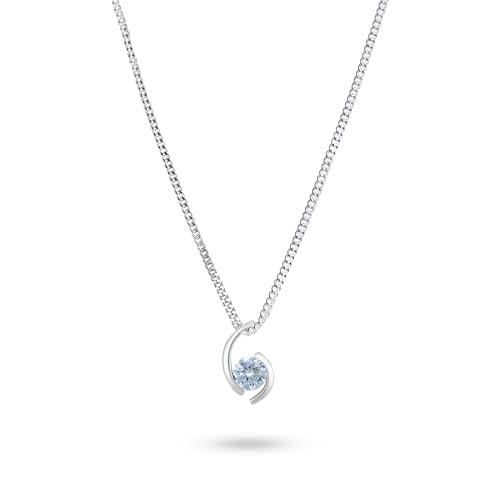 Image of Heather Needham 925 Sterling Silver CZ Pendant Necklace, 5mm Clear Cubic Zirconia Swirl Drop Solitaire, 16 inch Chain + 2 inch Extender, Gift Boxed 036CZ