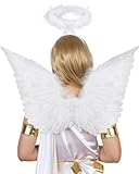 SEVADA Angel Wings and Halo for Adults and Kids - White Feather Angel Halo Wings Costume for Women, Girls, Teens, Men (24 x 16.1 in)