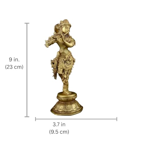Image of 100% Pure Brass Lord Krishna Idol with Flute (23 cm) | Shree Lord Krishna Statue for Home Decor | Kanha Ji ki Murti for Office Desk | Sri Krishna Idols Gift for House Warming