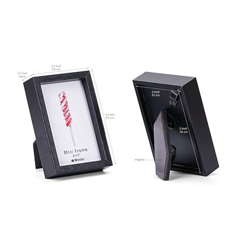 Winlor Kleine Bilderrahmen, Mini-Babyfotorahmen, 2 x 3 Zoll, 6er-Set, für die Tischdekoration zu Hause, Polaroid-Bilderrahmen mit weichem Magneten, niedliche Kühlschrankmagnete, schwarz