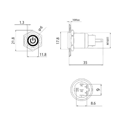 Interrupteur moteur et PC résistant à l'eau 16mm à LED verte - 2
