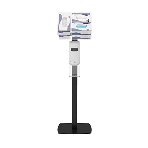 Image of Sanitizing Floor Stand - CTA Premium Thin Profile Floor Stand Sanitizing Station with Heavy-Duty Secured Acrylic Glove and Mask Boxes and Automatic Soap /Hand Sanitizer Dispenser (SAN-CHK1B) - Black