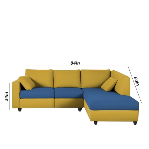 Image of Florian RHS 4 Seater L Shape Sofa Set for Living Room (Blue Yellow Fabric) Premium Fabric Sofa