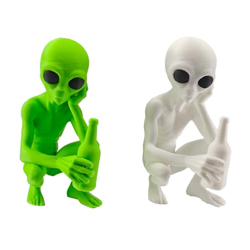 Set de 2 Estatuas Alienígenas 3D Impresas Verde y Blanco