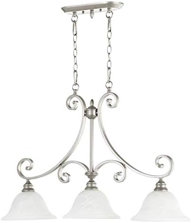 Three Light Faux Alabaster Glass Classic Nickel Island Light