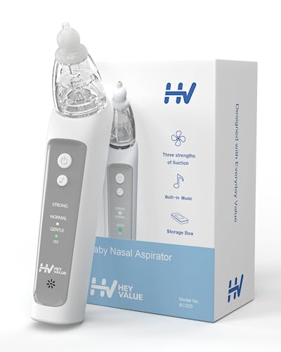 Image of HEYVALUE Nasal Aspirator for Baby, Baby Nose Sucker, Electric Nasal Aspirator for Toddler, Baby Nose Cleaner with 3 Silicone Tips, Adjustable Suction Level and Music Volume