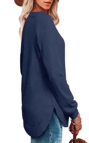 Image of OFEEFAN Womens Sweatshirt Crewneck Long Sleeve Shirts High Low Tops Curved Hem