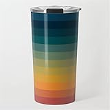Capacité : 590 ml Mug de voyage coloré abstrait vintage des années 70 avec rayures arc-en-ciel d\'été – Tasse de voyage à double paroi isotherme en acier inoxydable – Tasse à café de 590 ml