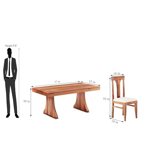 Image of SONA ART & CRAFTS Paan Solid Sheesham Wood Dining Table Set of 6 Dinner Dinning Table with 6 Cushion Chair for Dining Furniture for Living Room Home Hotel Office Self Assembly (Honey Finish)