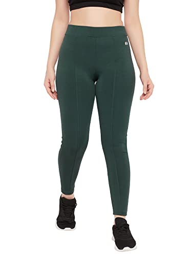 Image of Clovia Women's Snug Fit Ankle-Length High-Rise Active Tights in Green