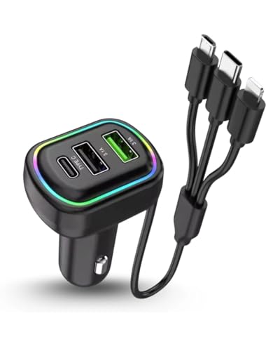 Image of Jaxter 3-in-1 Fast Car Charger with Built-in Micro USB, Type-C & Light ning Cables + Extra USB Port | PD Rapid Charging Adapter for All Smartphones & Devices