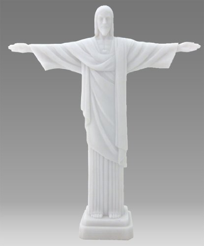 Top Collection 11.5" H 9.75" W Christ The Redeemer Statue in White Marble Finish - Jesus Sculpture Perfect Present and Home Decor