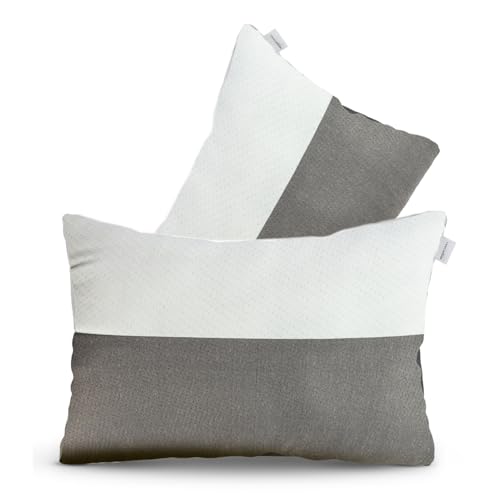 Amazon Basics Hollow Fiber Sleeping Pillow | Soft and Fluffy | Adjustable Height | Set of 2 | White and Brown (27 x 16 Inches)