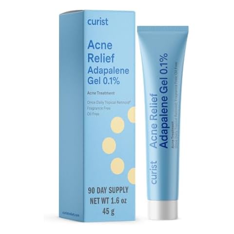 Curist Adapalene 0.1% Acne Free Gel (45gr 1.6oz 90 Day Supply - XL Tube) - Topical Retinoid Acne Medicine - Stop Acne Whiteheads Blackheads & Clogged Pores - Adapalene Retinoid Acne Treatment For Face Cover